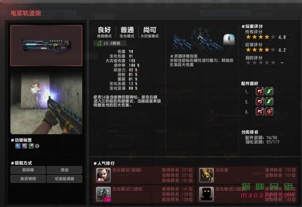 CSOL武器电浆轨道炮安装什么配件-猫咪网络