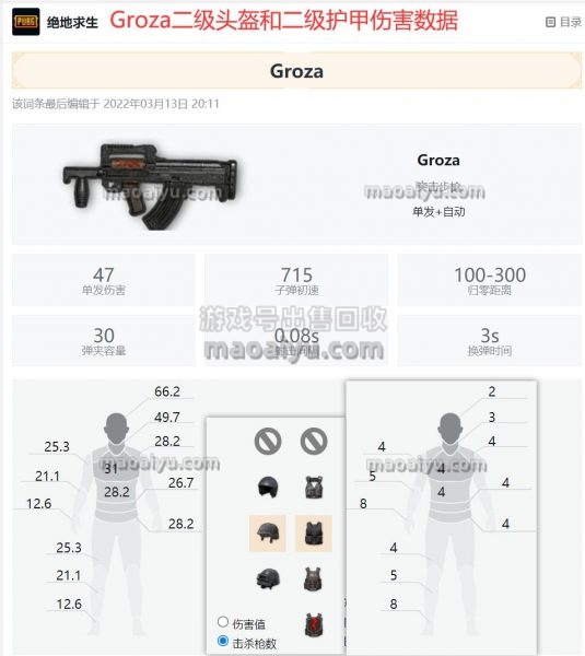 绝地求生狗杂Groza对二级头盔和二级护甲伤害数据评测-猫咪网络